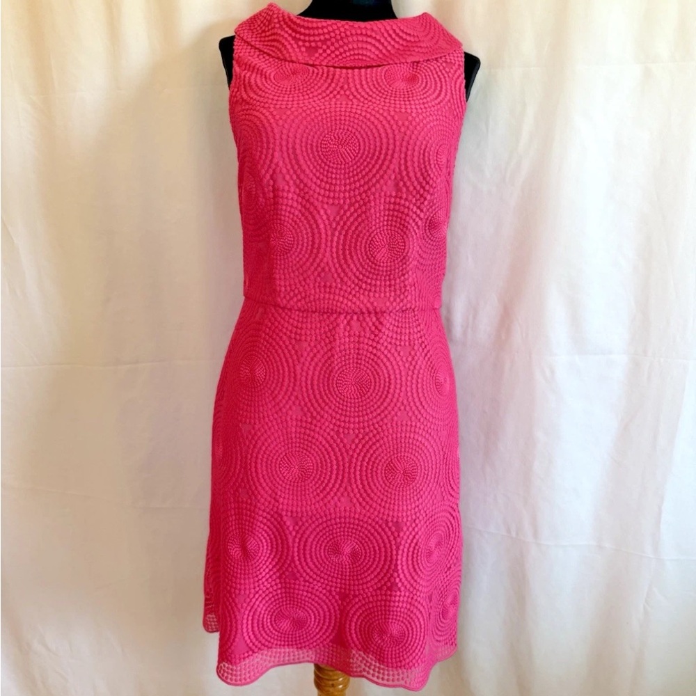 Trina Turk Pink Embroidered Circle Pattern Shift Dress - Size Small